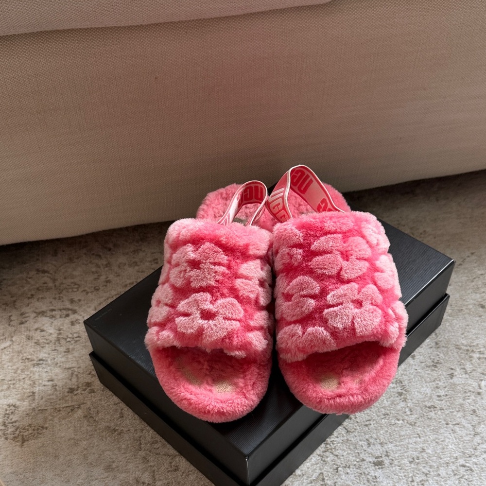 UGG Pink Fuzzy Slide Sandals